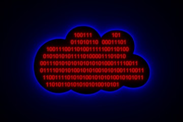 cloud technology in the form of neon with binary code