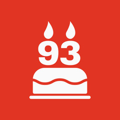 The birthday cake with candles in the form of number 93 icon. Birthday symbol. Flat