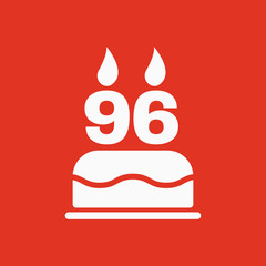 The birthday cake with candles in the form of number 96 icon. Birthday symbol. Flat