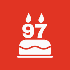 The birthday cake with candles in the form of number 97 icon. Birthday symbol. Flat