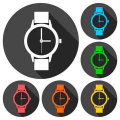 Watch icons set with long shadow