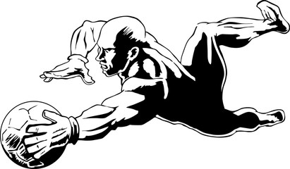 Soccer goalie jumping for ball