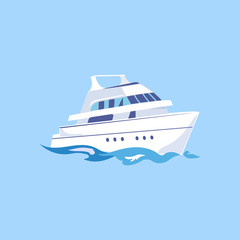 Fototapeta na wymiar Two-Deck Ship on the Water. Vector Illustration
