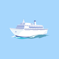 Fototapeta na wymiar White Passenger Ship on the Water. Vector Illustration