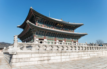 Gyeongbokgung Palace in Korea. The largest palace built in the Joseon Dynasty in Korea. Buildings that symbolize the Joseon royal family