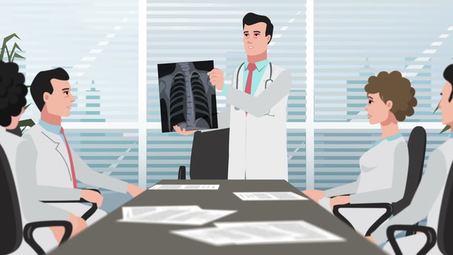 Cartoon Clinic / Doctor shows chest X-ray