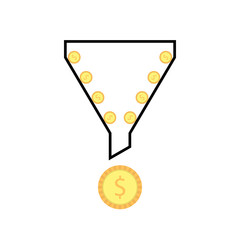 outline sales funnel with rolling coins