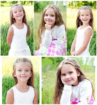 Collection of photos smiling cute little girl