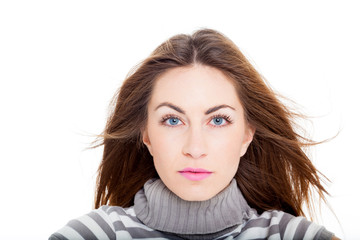 Beautiful young woman in knitted wool sweater