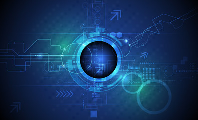Vector Abstract futuristic eyeball on circuit board, Illustration high computer and Communication technology on blue color background. Hi-tech digital technology, global social media concept 