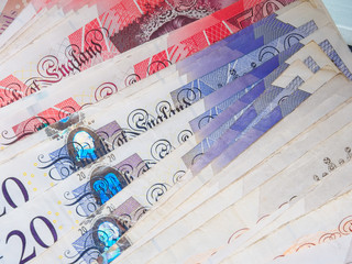 Spread of pound money close up