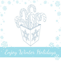 Christmas Candy Cane In Box. Vector line art