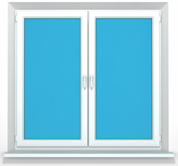White PVC plastic double door window isolated on white