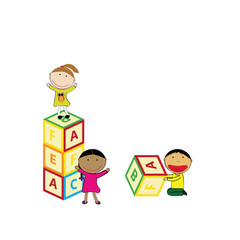 Happy kids and colorful blocks