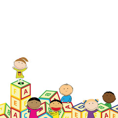 Naklejka premium Happy kids and colorful blocks