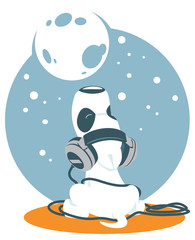Vector cute puppy with moon, with headphones