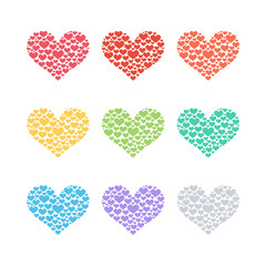 Set of heart sign symbols. Heart of many hearts. Flat color vector illustration.
