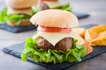 burger and chips