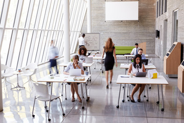 Fototapeta na wymiar Overhead View Of Businesspeople Working At Desks In Office