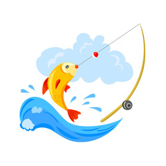 logo for fishing, the fish and the fishing rod