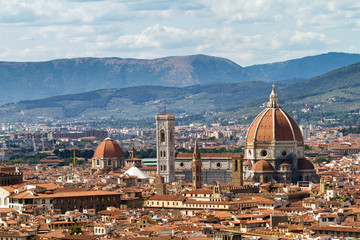 Fototapeta premium View on the beautiful Cathedral of Florence seen from San Miniato, Italy