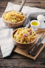 Healthy salad with lentil, vegetable and ham