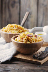 Healthy salad with lentil, vegetable and ham