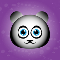 Cute face of panda on violet backgraound