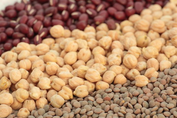 vegetable dish with lentils, adzuki beans and chickpeas photographed close
