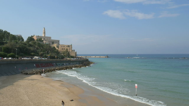 Mediterranean sea, Israel, Tel Aviv, Old Jaffa, panning
