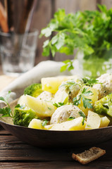 Steamed chicken meat balls and vegetables