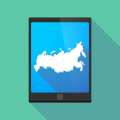 Long shadow tablet pc icon with  a map of Russia