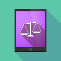 Long shadow tablet pc icon with  an unbalanced weight scale