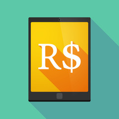 Long shadow tablet pc icon with a brazillian real currency sign