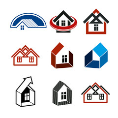 Growth trend of real estate industry, vector simple house icons.