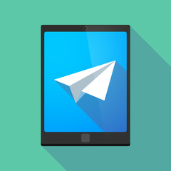 Long shadow tablet pc icon with a paper plane