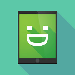 Long shadow tablet pc icon with a laughing text face