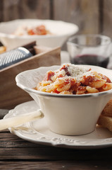 Sardinian traditional pasta malloreddus with sausage