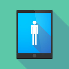 Long shadow tablet pc icon with a male pictogram