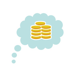 Flat vector of dream bubble or cloud with coins