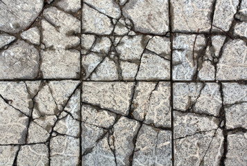 Gray old cracked pavement.
