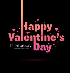 Happy Valentine's Day label ,sign , typography on heart pattern black background ,14 Feb Can be used for poster, element,banner template vector ,illustration