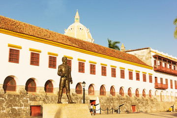 Naval museum of Caribbean in Cartagena, Colombia. Historic building of Naval Museum in the late afternoon.