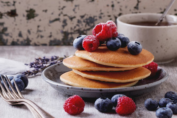 Pancakes with Berries and tea