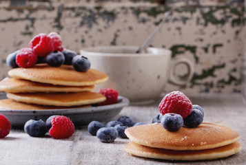 Pancakes with Berries and tea