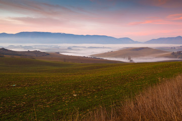 Obraz premium Fog in the valley of Turiec region in Slovakia.