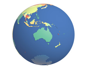 Political Globe, centered on Australia