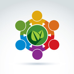 Vector colorful green leaves, international ecology association