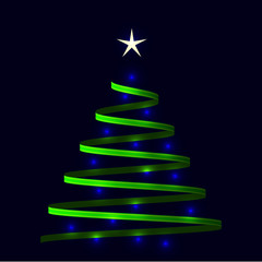 Christmas tree from ribbon, star, glow