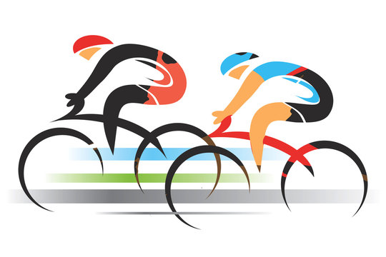 Two sport cyclists.
Two racing cyclists. Colorful stylized illustration. Vector available.
